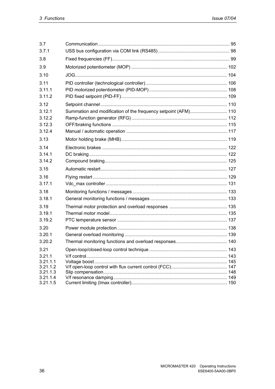 Siemens MICROMASTER 420 User Manual | Page 36 / 190