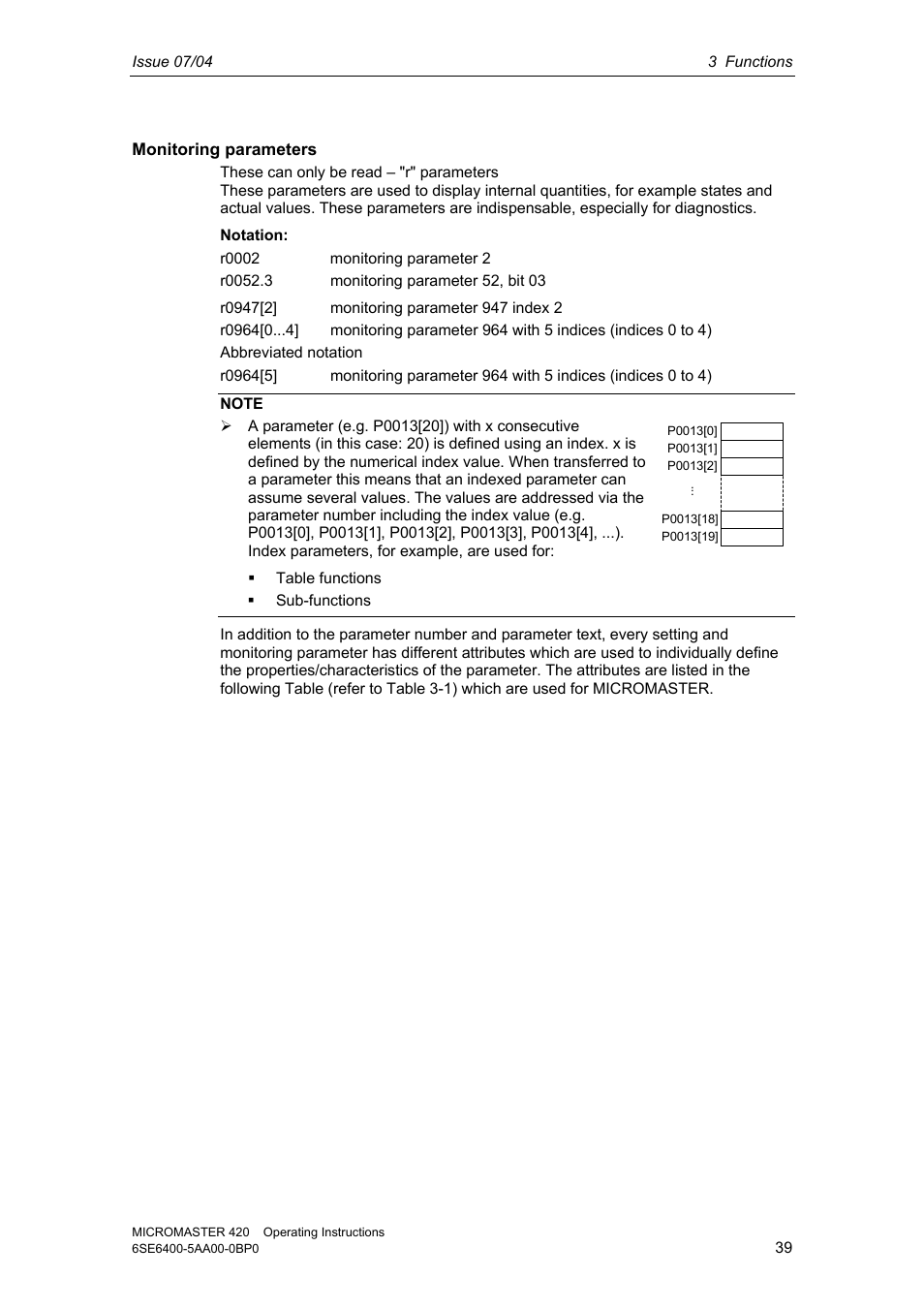 Siemens MICROMASTER 420 User Manual | Page 39 / 190