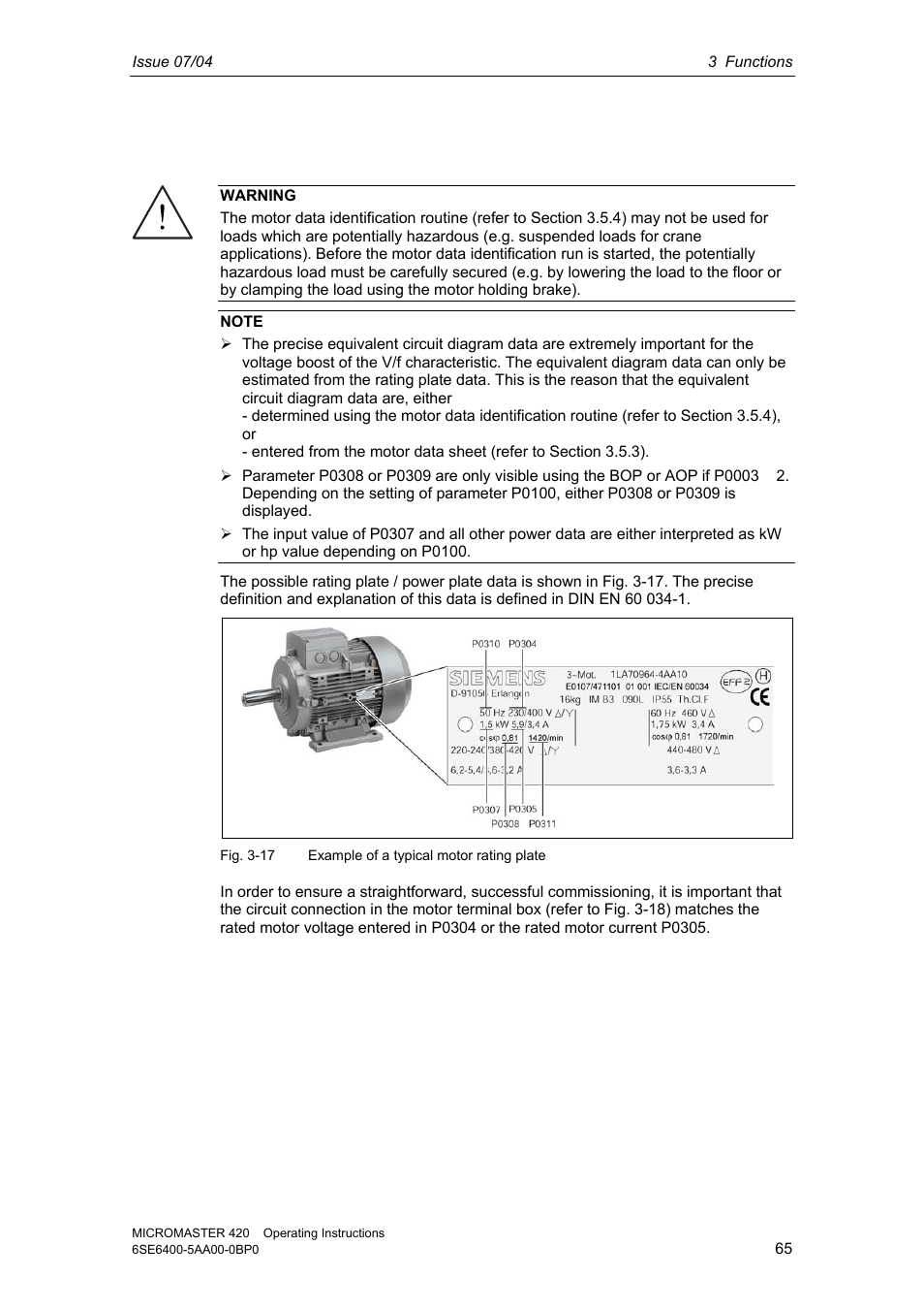 Siemens MICROMASTER 420 User Manual | Page 65 / 190