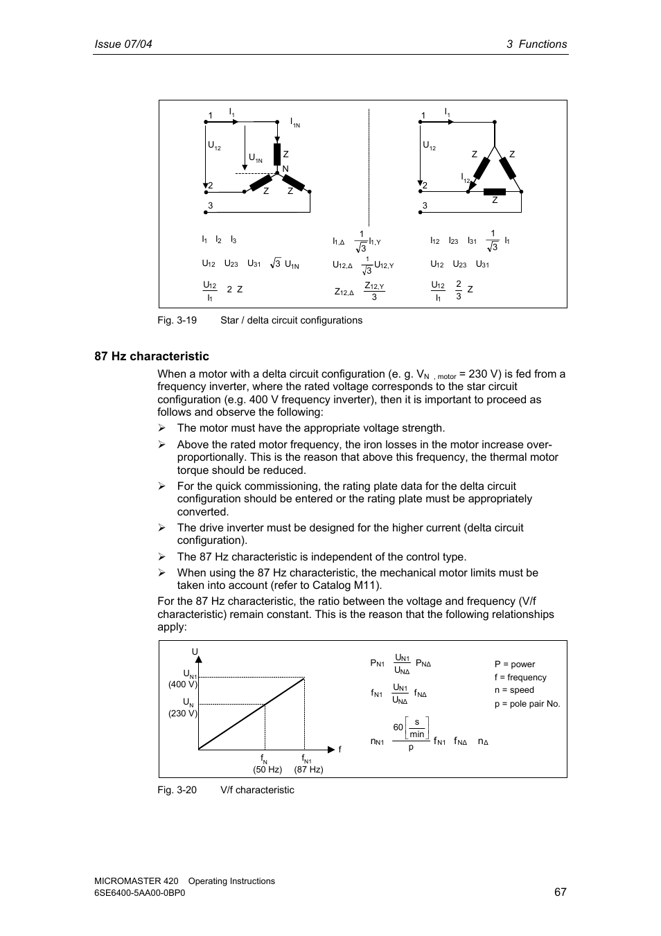 87 hz characteristic | Siemens MICROMASTER 420 User Manual | Page 67 / 190