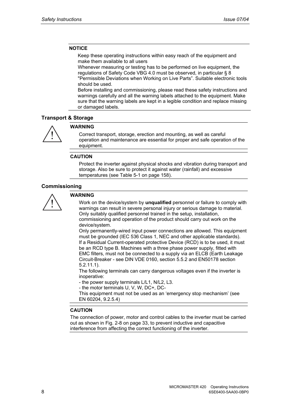 Siemens MICROMASTER 420 User Manual | Page 8 / 190