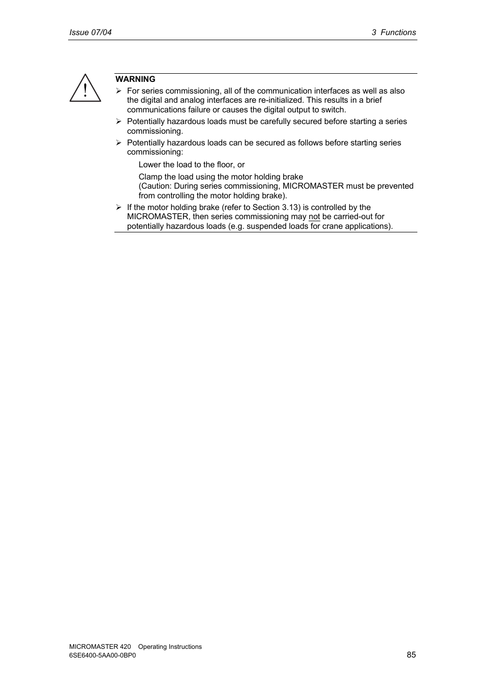 Siemens MICROMASTER 420 User Manual | Page 85 / 190