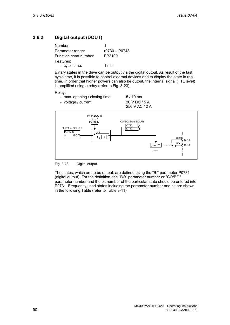 2 digital output (dout) | Siemens MICROMASTER 420 User Manual | Page 90 / 190