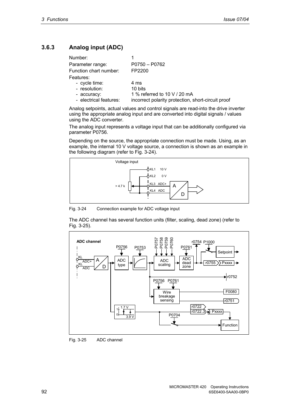 3 analog input (adc) | Siemens MICROMASTER 420 User Manual | Page 92 / 190