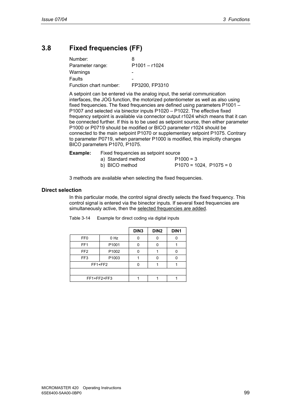 8 fixed frequencies (ff) | Siemens MICROMASTER 420 User Manual | Page 99 / 190