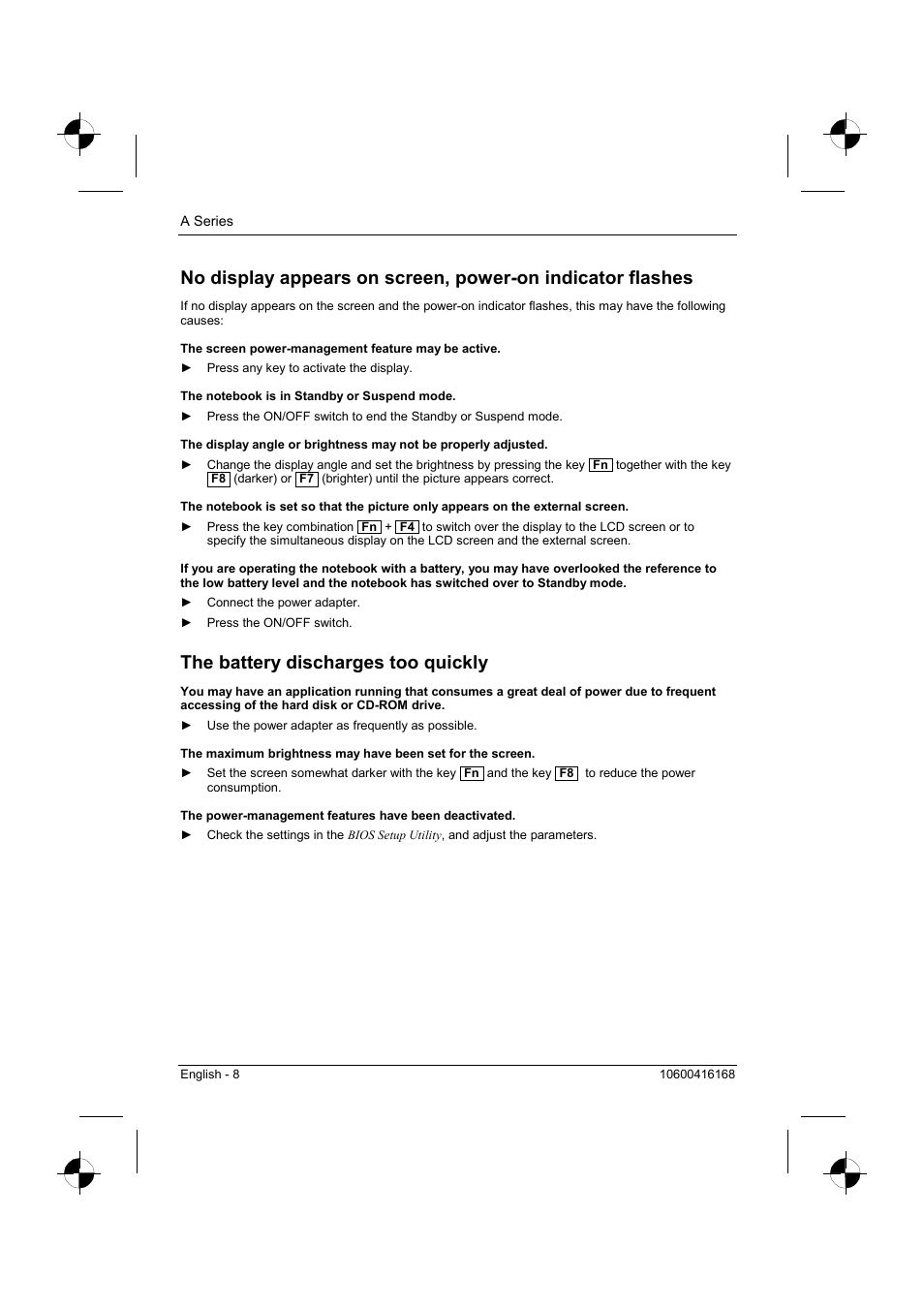 The battery discharges too quickly | Siemens AMILO A Series User Manual | Page 16 / 17