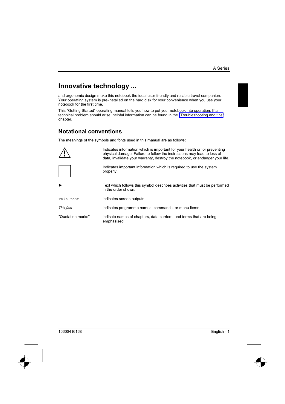 Innovative technology, Notational conventions | Siemens AMILO A Series User Manual | Page 9 / 17