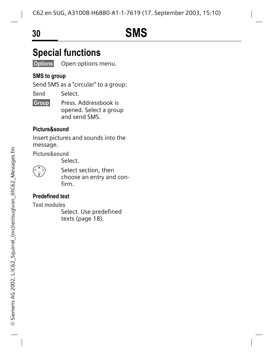 Special functions | Siemens C62 User Manual | Page 31 / 69