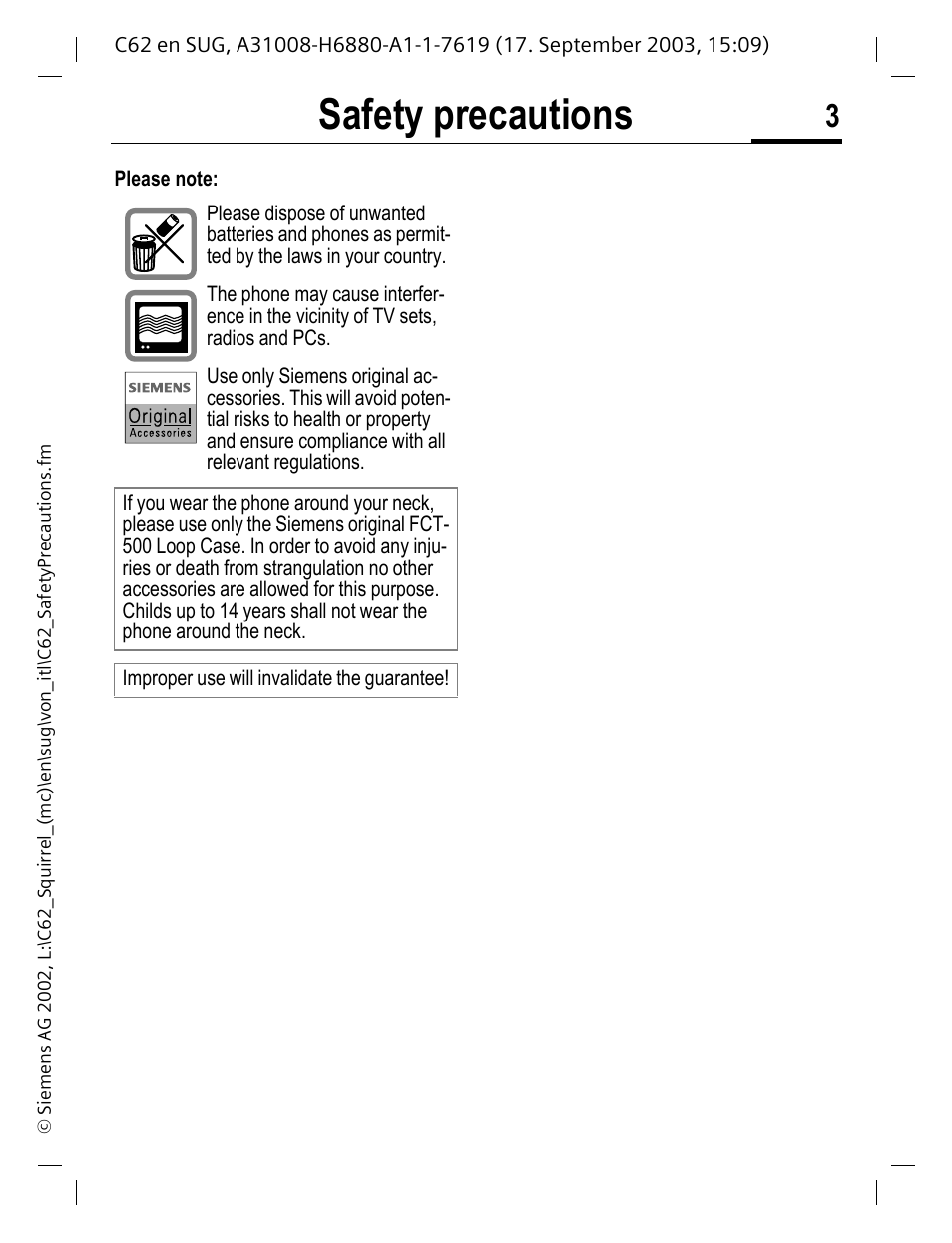 Safety precautions | Siemens C62 User Manual | Page 4 / 69