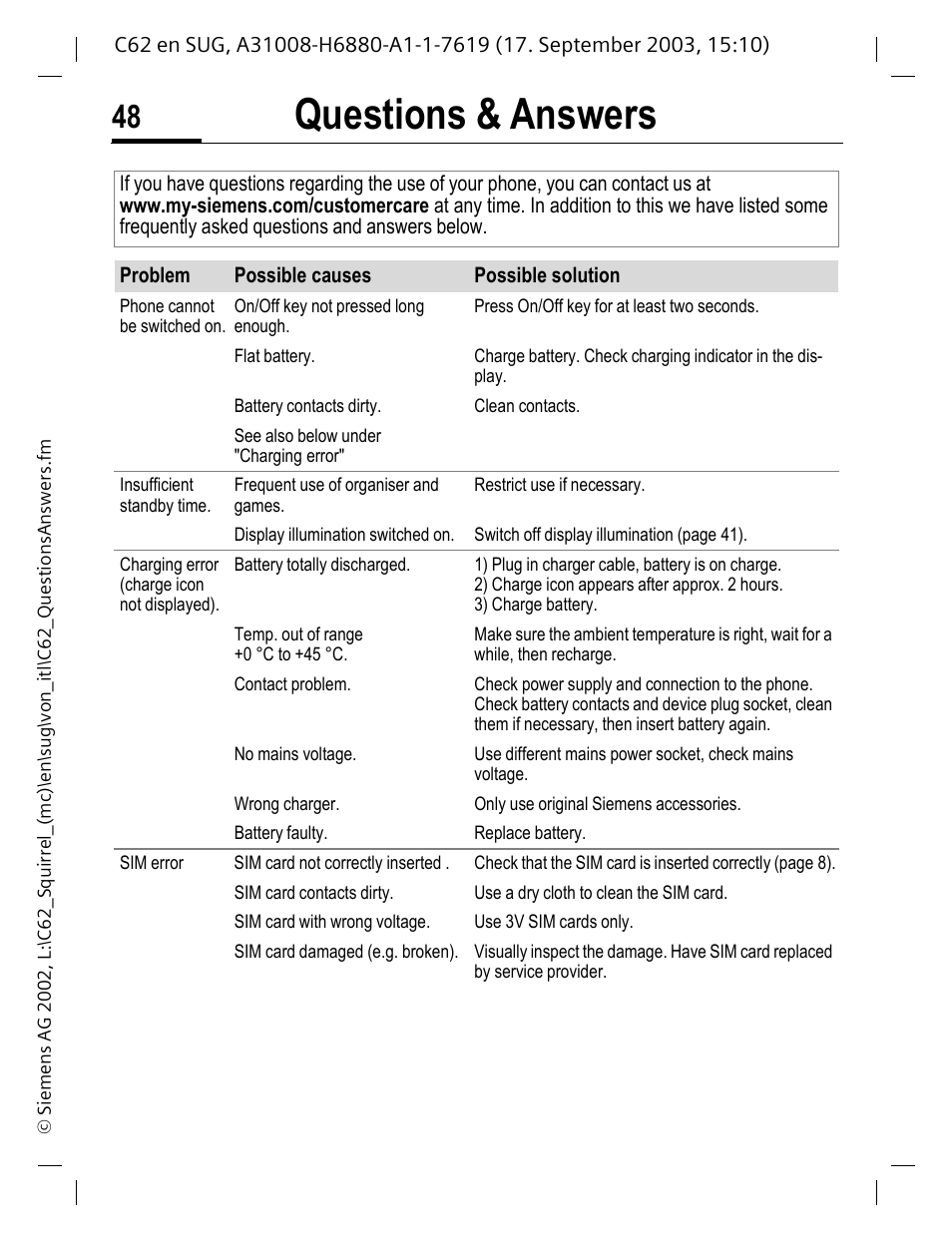 Questions & answers | Siemens C62 User Manual | Page 49 / 69