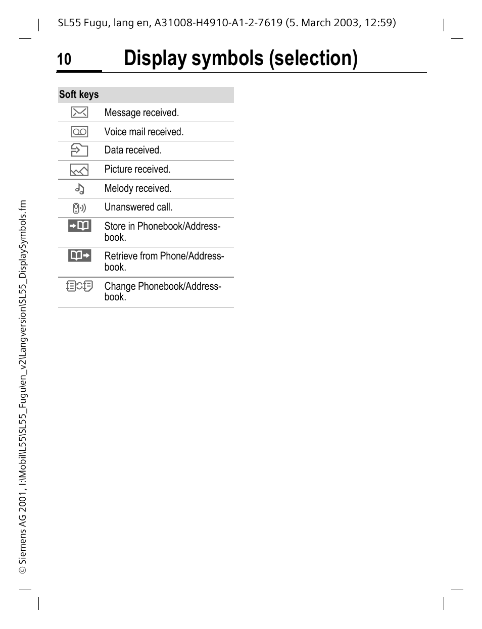 Display symbols (selection) | Siemens Gigaset SL55 User Manual | Page 11 / 144