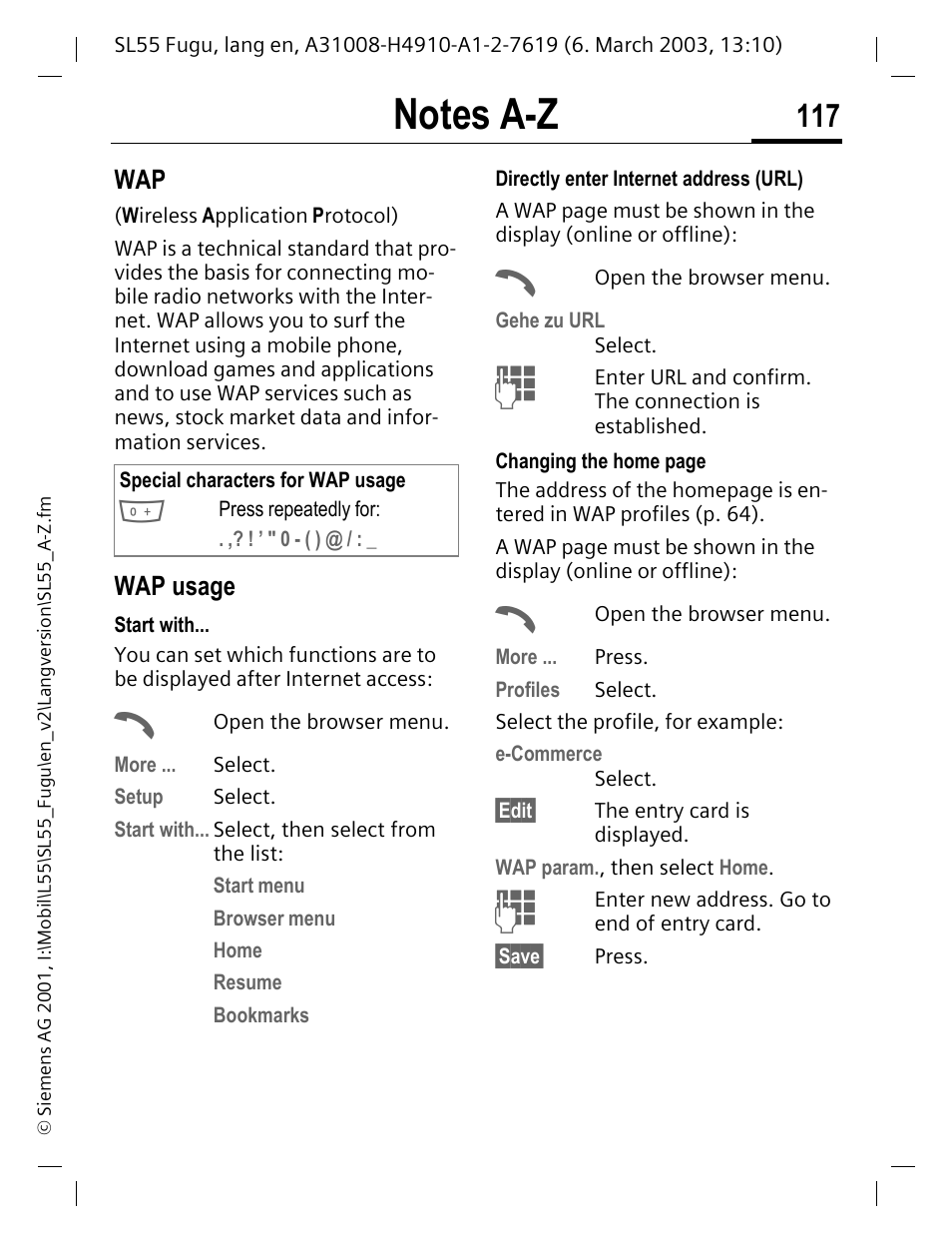 Wap usage | Siemens Gigaset SL55 User Manual | Page 118 / 144