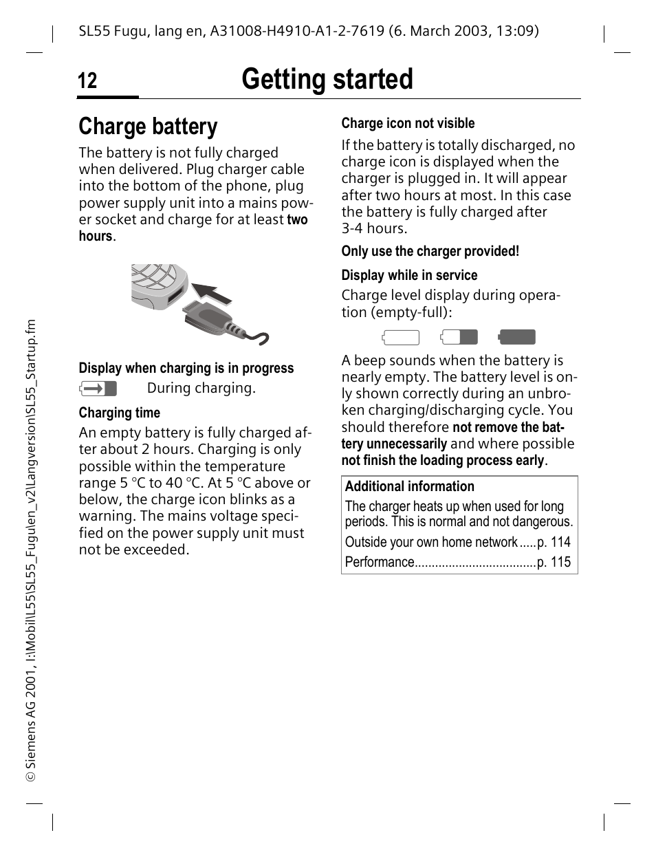 Charge battery, Getting started, Ad g | Siemens Gigaset SL55 User Manual | Page 13 / 144