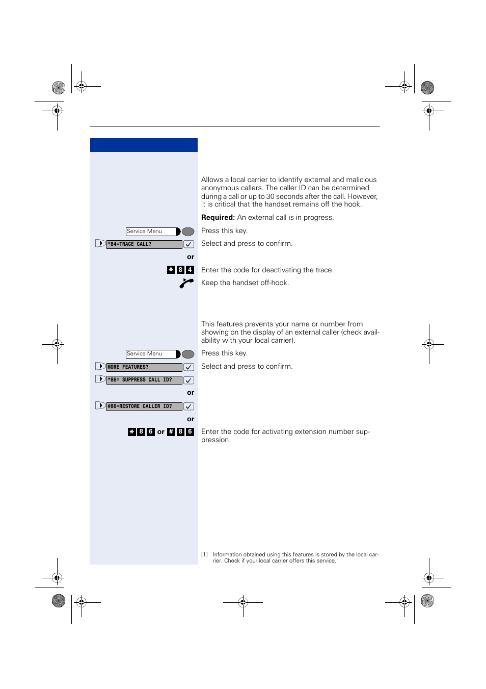 Anonymous caller id (call trace), Restriction for sending msn | Siemens HIPATH 1190 User Manual | Page 108 / 127