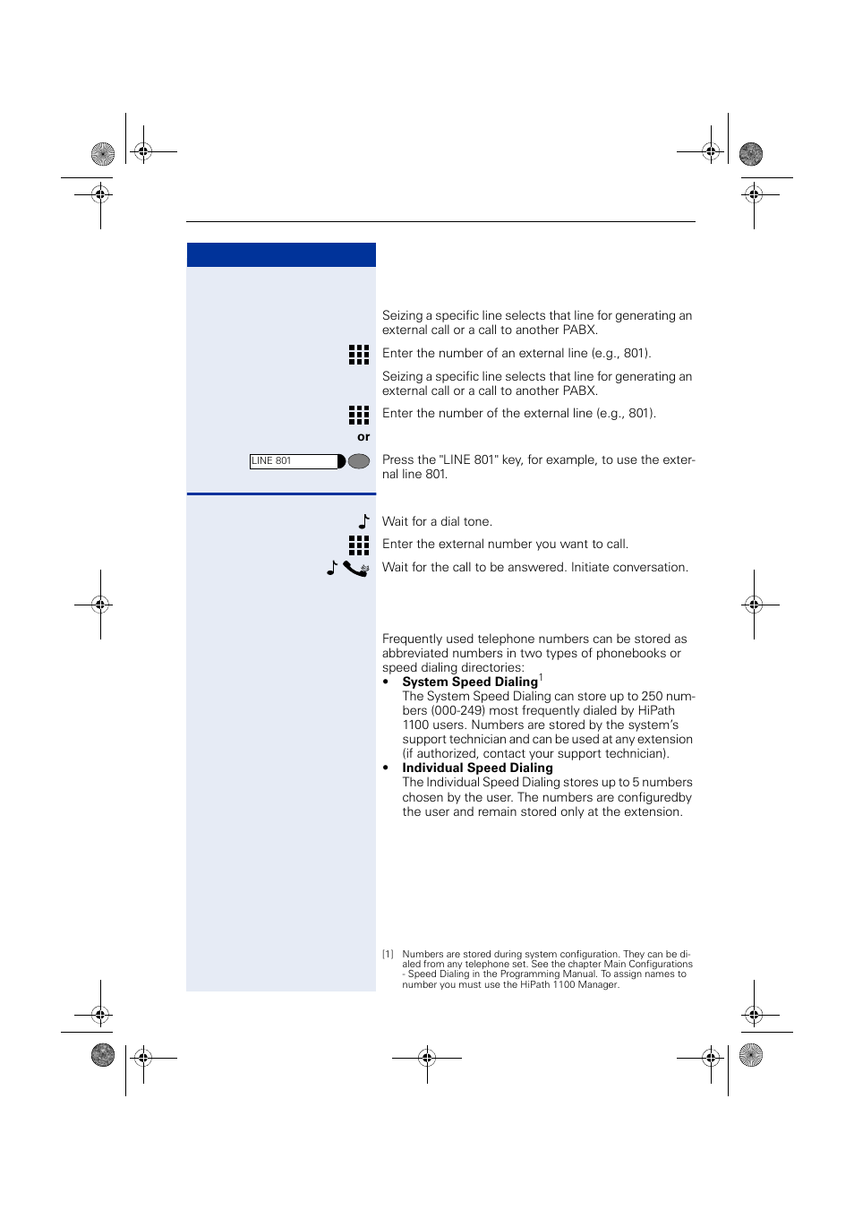 Seizure of a specific line, Speed dialing, Seizure of a specific line speed dialing | Siemens HIPATH 1190 User Manual | Page 23 / 127