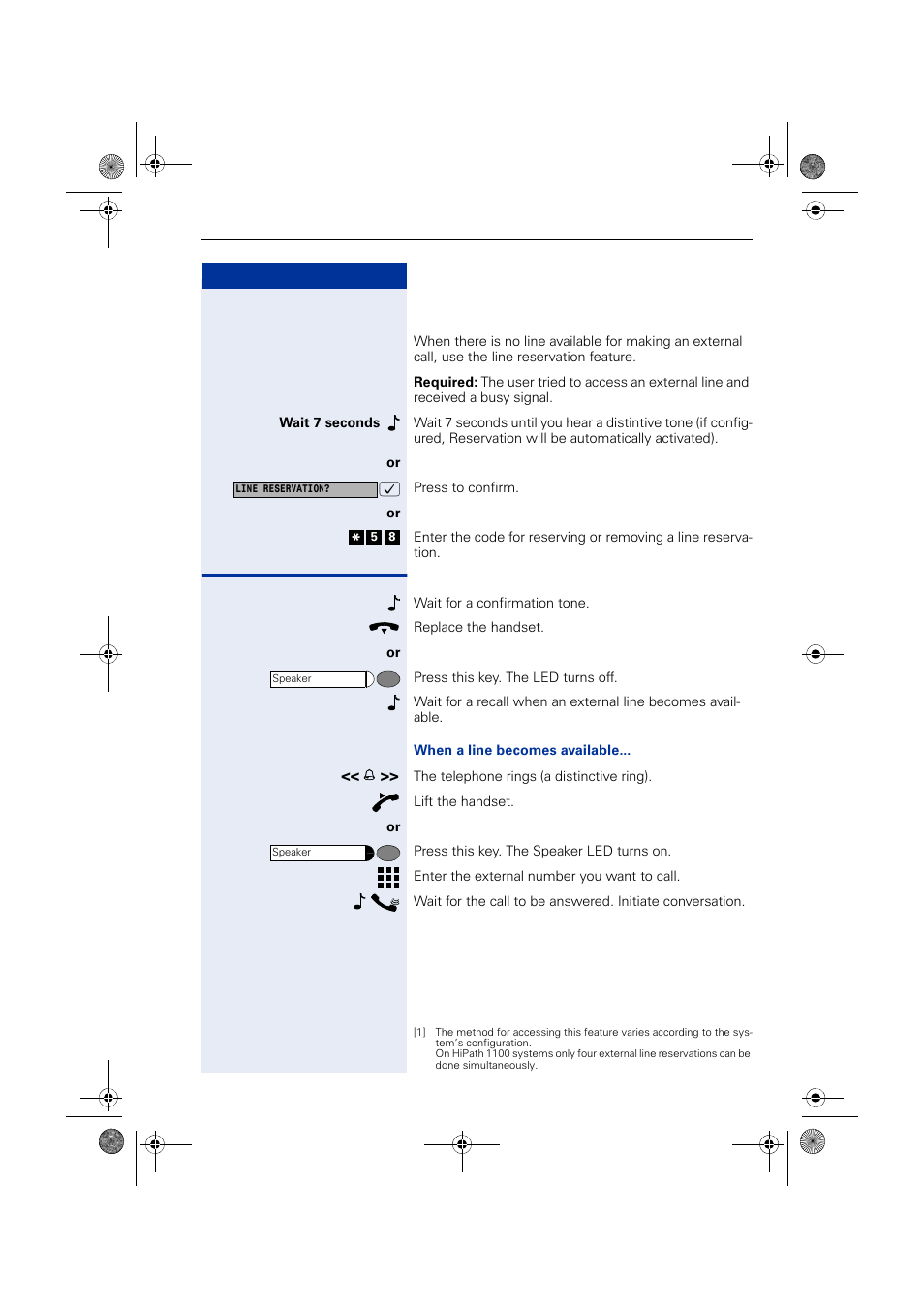 External line reservation | Siemens HIPATH 1190 User Manual | Page 31 / 127