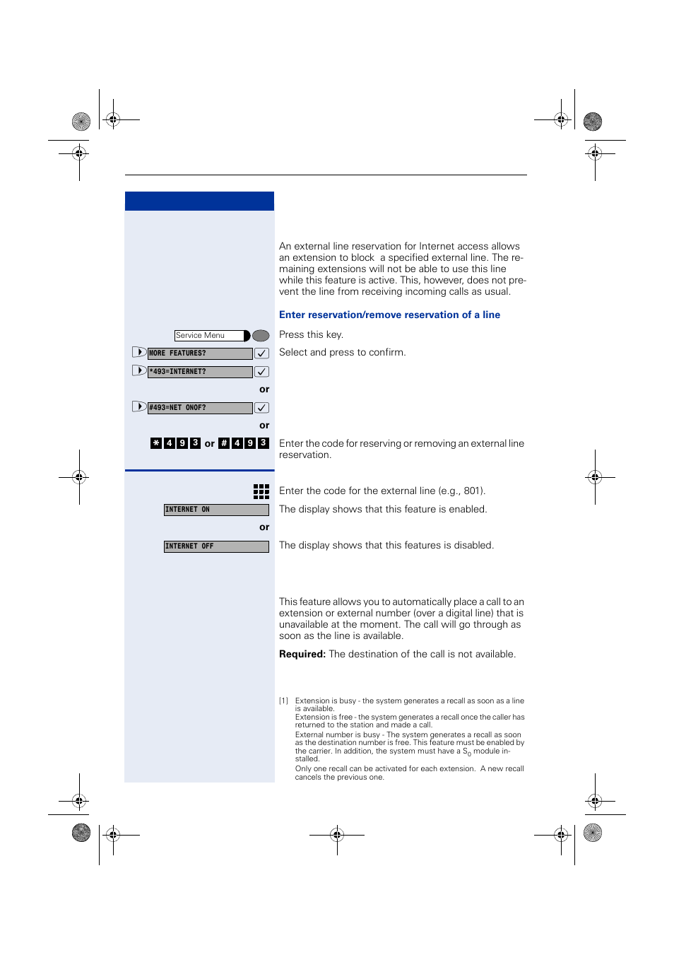 For internet access, Recall | Siemens HIPATH 1190 User Manual | Page 32 / 127