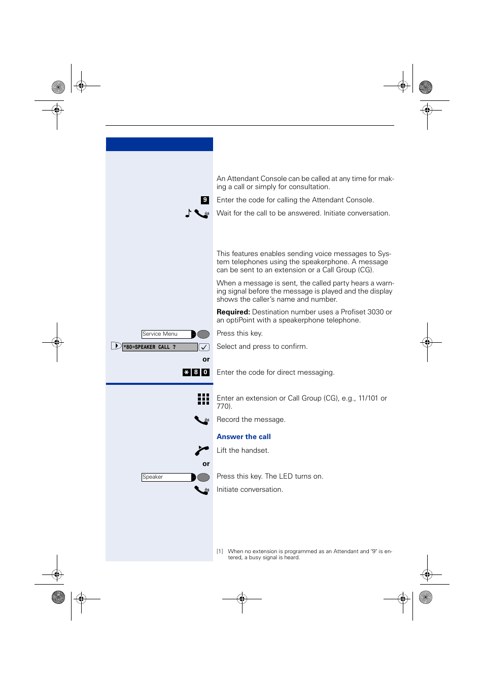 Calling an attendant console (ac), Direct communication call | Siemens HIPATH 1190 User Manual | Page 37 / 127