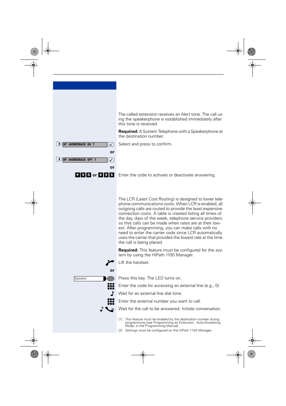 Speakerphone auto-answering mode, Speakerphone auto-answering mode lcr | Siemens HIPATH 1190 User Manual | Page 38 / 127