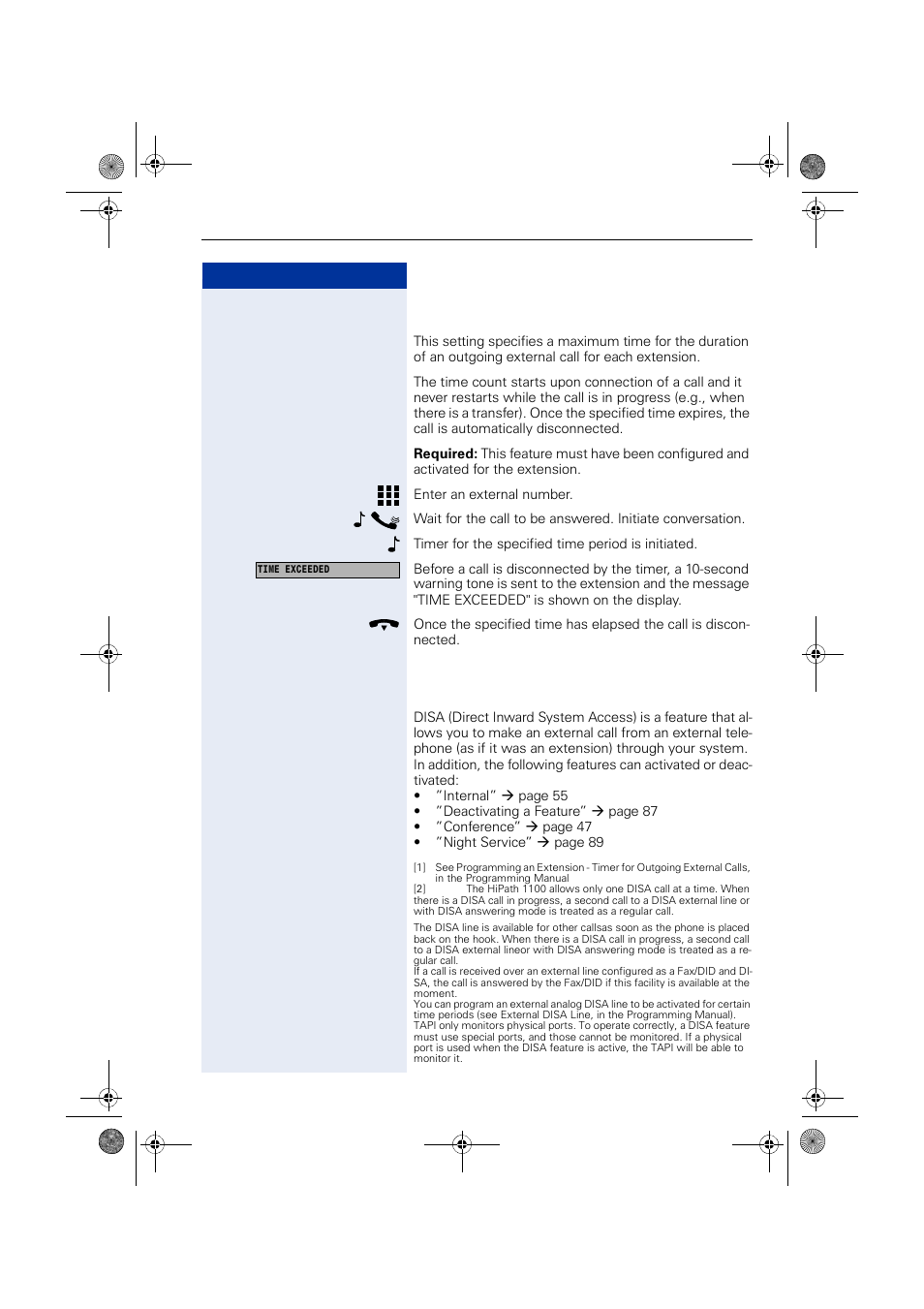 Timer for outgoing external calls, Disa, Timer for outgoing external calls disa | Siemens HIPATH 1190 User Manual | Page 41 / 127