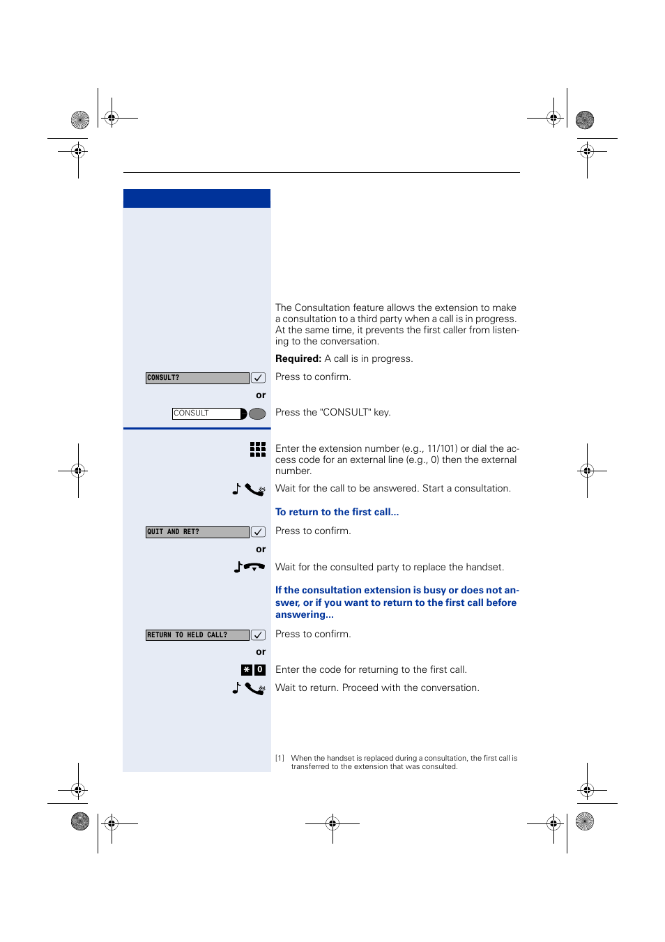 Features used during call, Consultation | Siemens HIPATH 1190 User Manual | Page 44 / 127