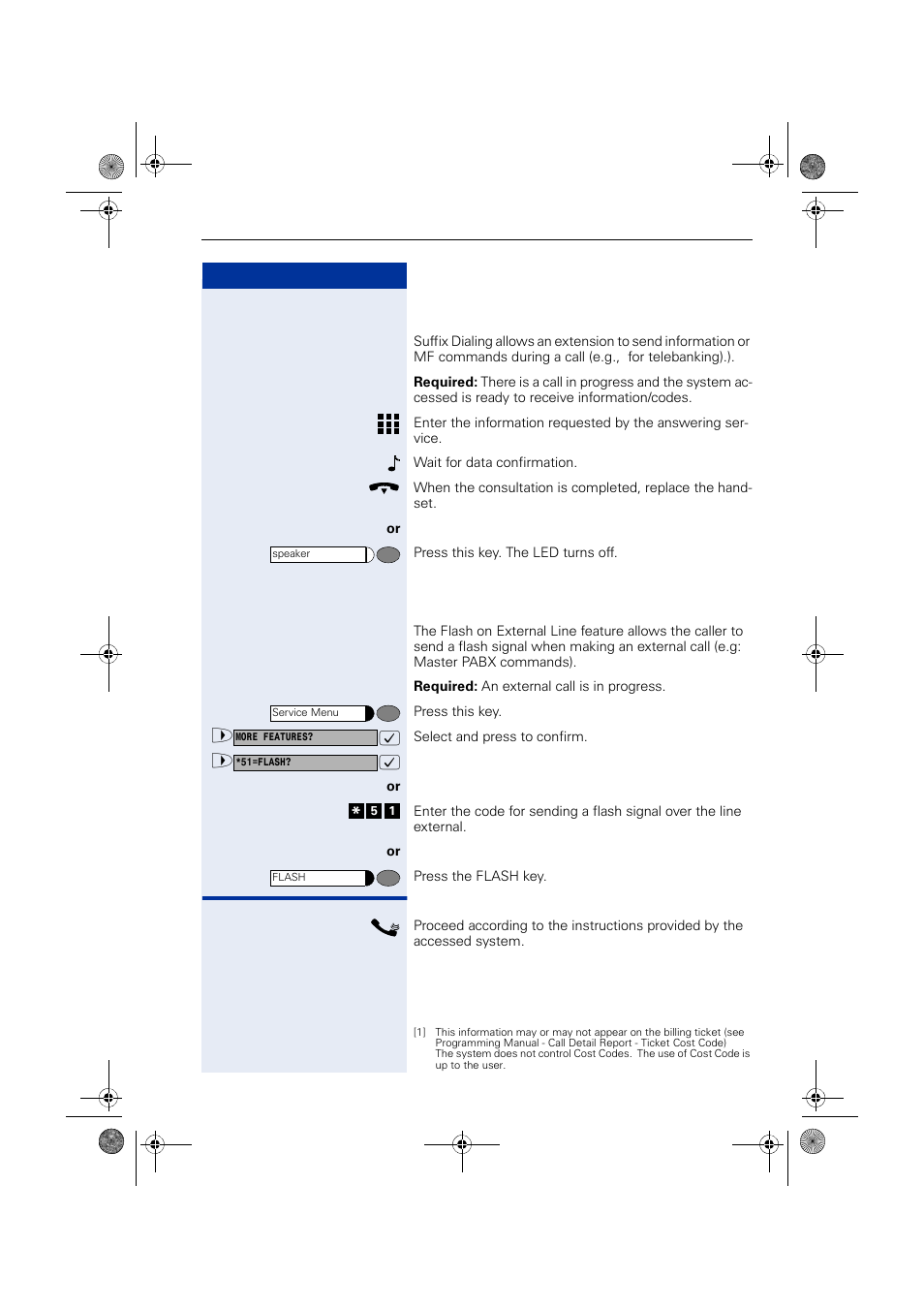 Suffix dialing, Flash on external analog line, Suffix dialing flash on external analog line | Siemens HIPATH 1190 User Manual | Page 49 / 127