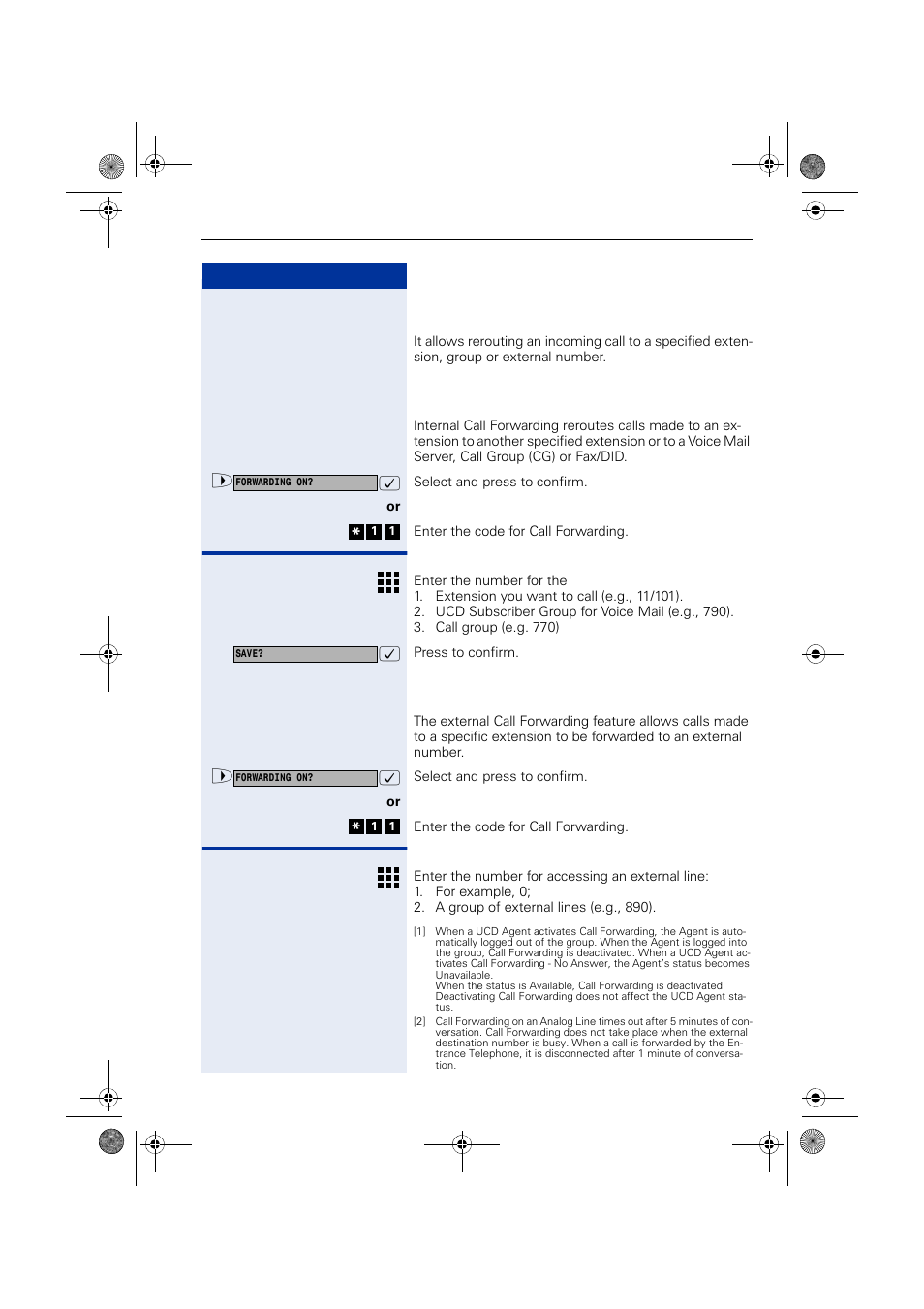 Call forwarding, Internal, External | Internal external | Siemens HIPATH 1190 User Manual | Page 55 / 127