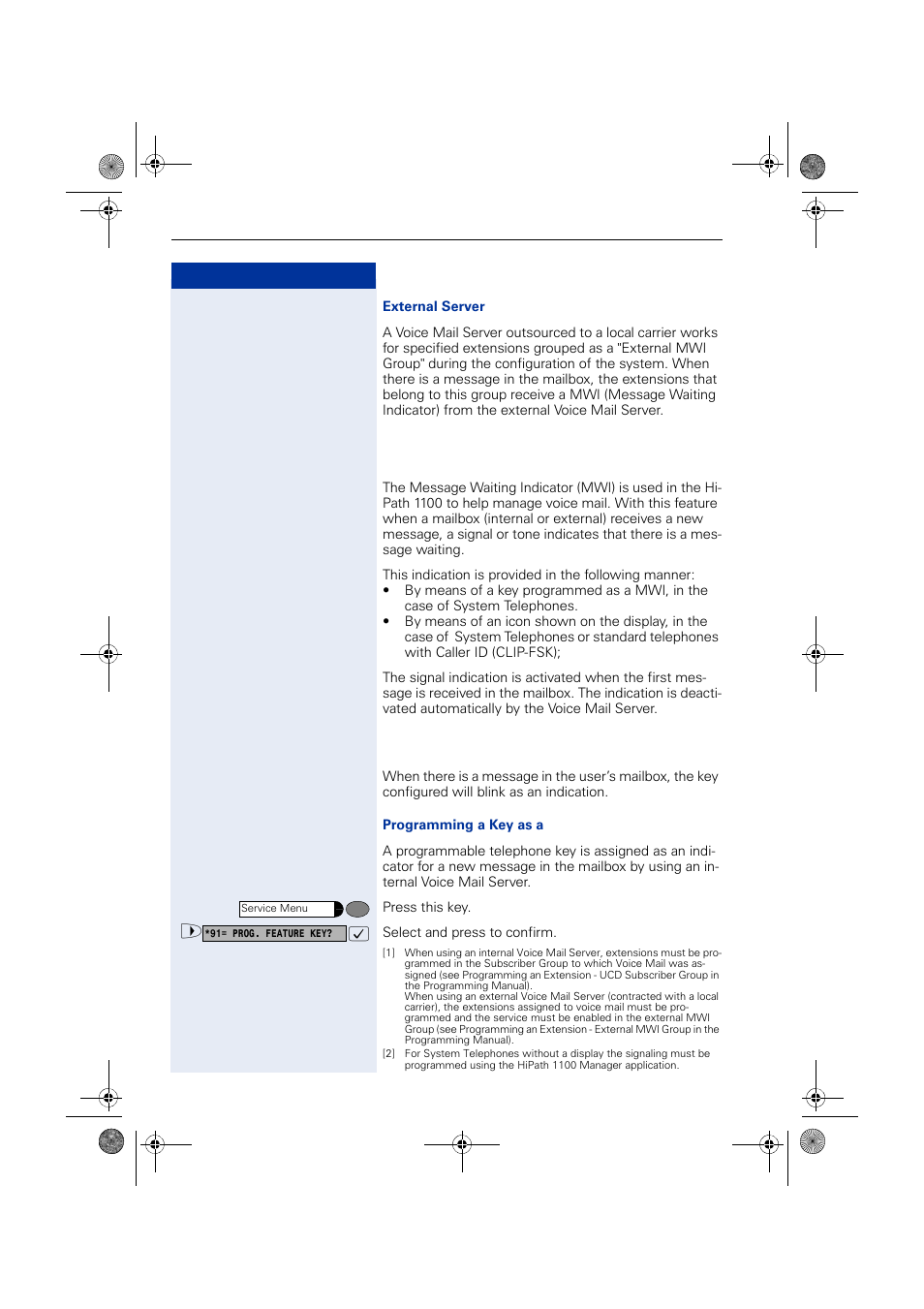 Message waiting indicator (mwi), Mwi for system telephones | Siemens HIPATH 1190 User Manual | Page 62 / 127