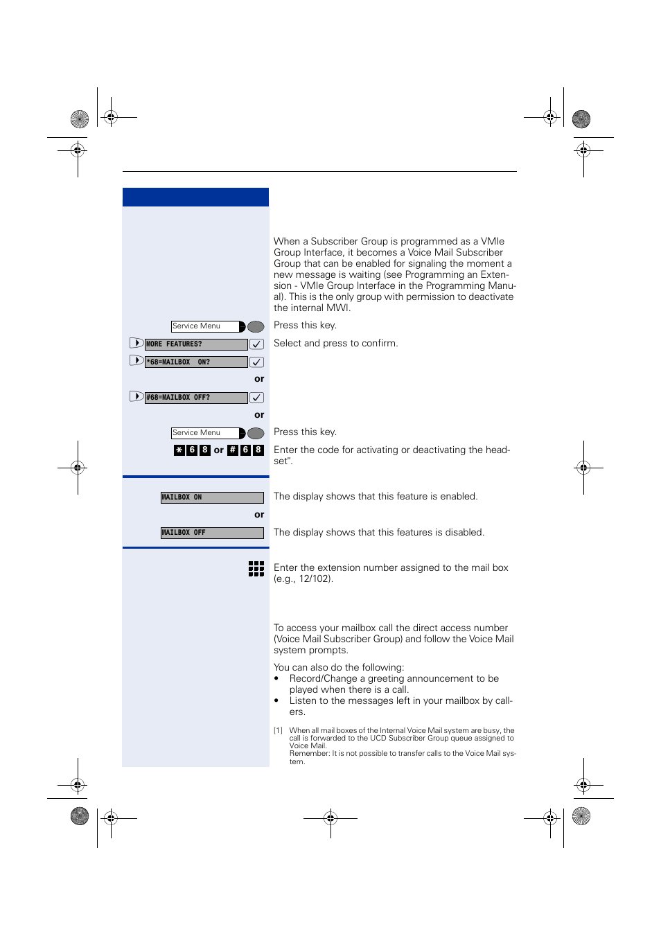 Activating the reception of an internal mwi, Accessing your mailbox | Siemens HIPATH 1190 User Manual | Page 64 / 127