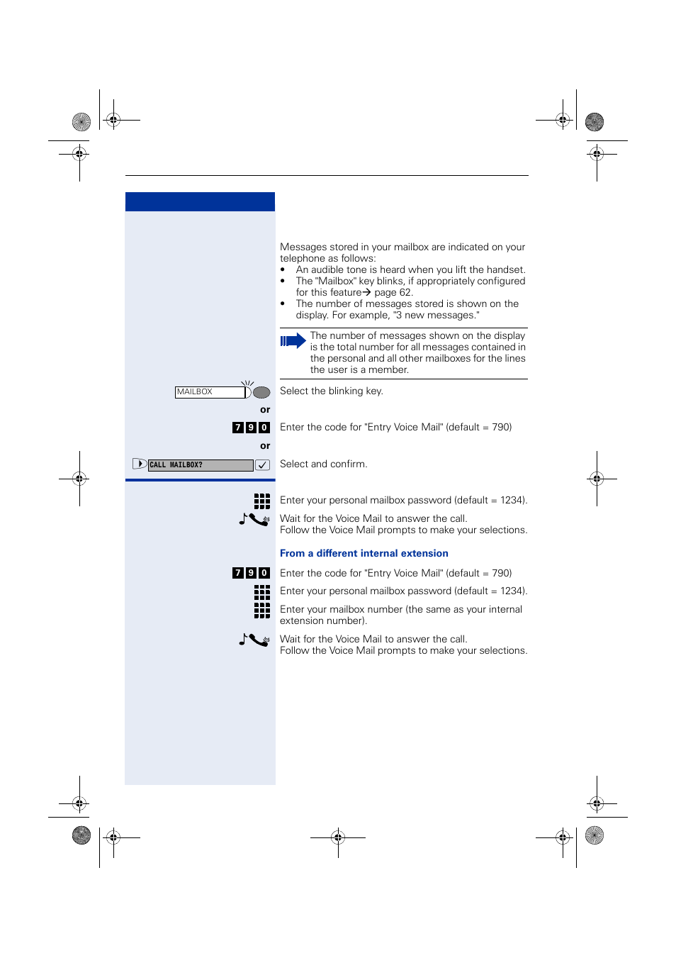 Checking your personal voice mailbox | Siemens HIPATH 1190 User Manual | Page 68 / 127