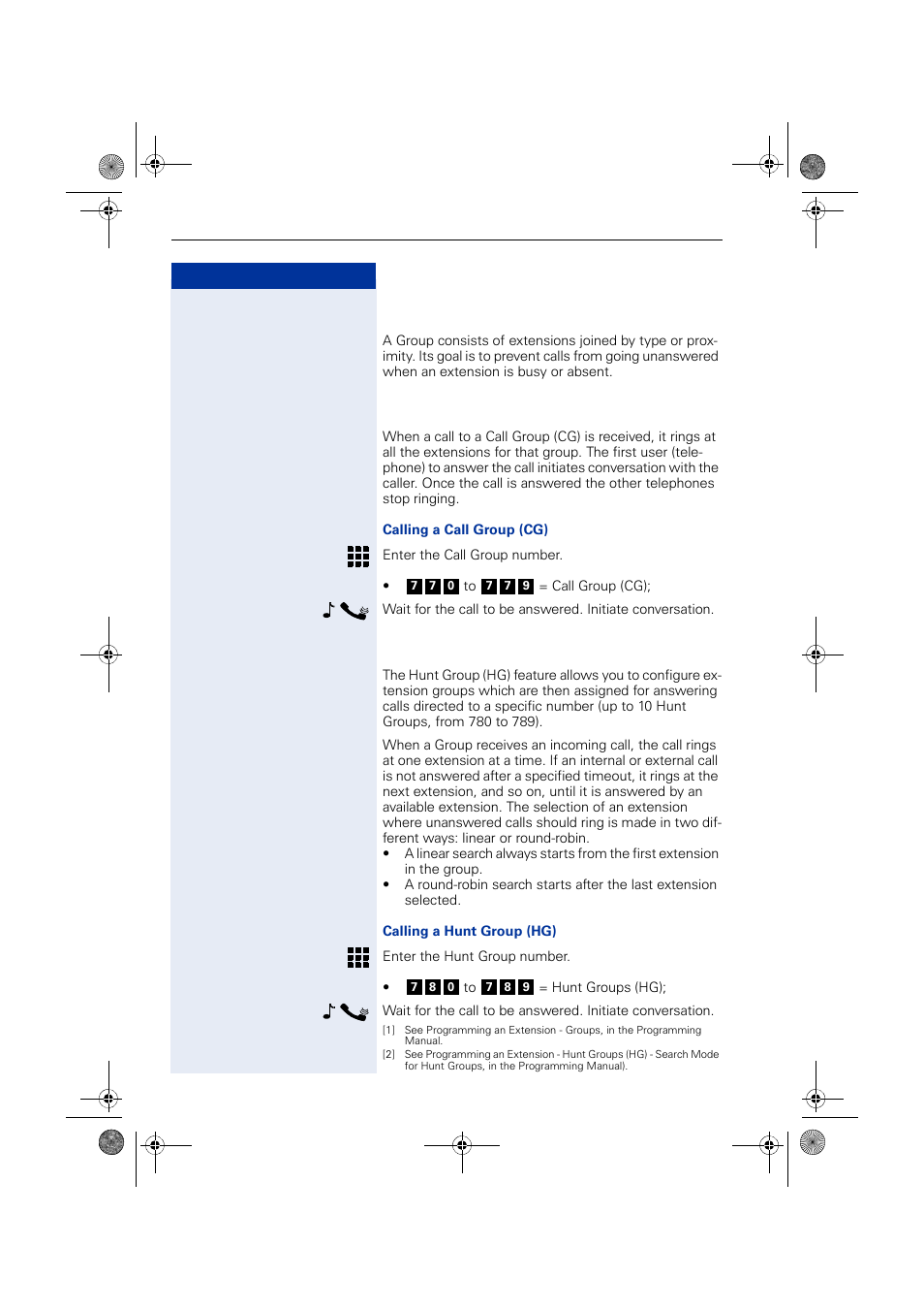 Groups, Call groups (cg), Hunt groups (hg) | Call groups (cg) hunt groups (hg) | Siemens HIPATH 1190 User Manual | Page 70 / 127