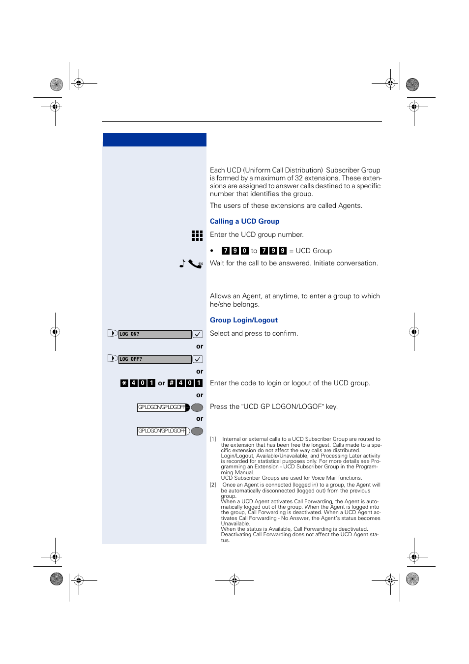 Ucd subscriber groups, Ucd group login/logout, Ucd subscriber groups ucd group login/logout | Step by step | Siemens HIPATH 1190 User Manual | Page 73 / 127
