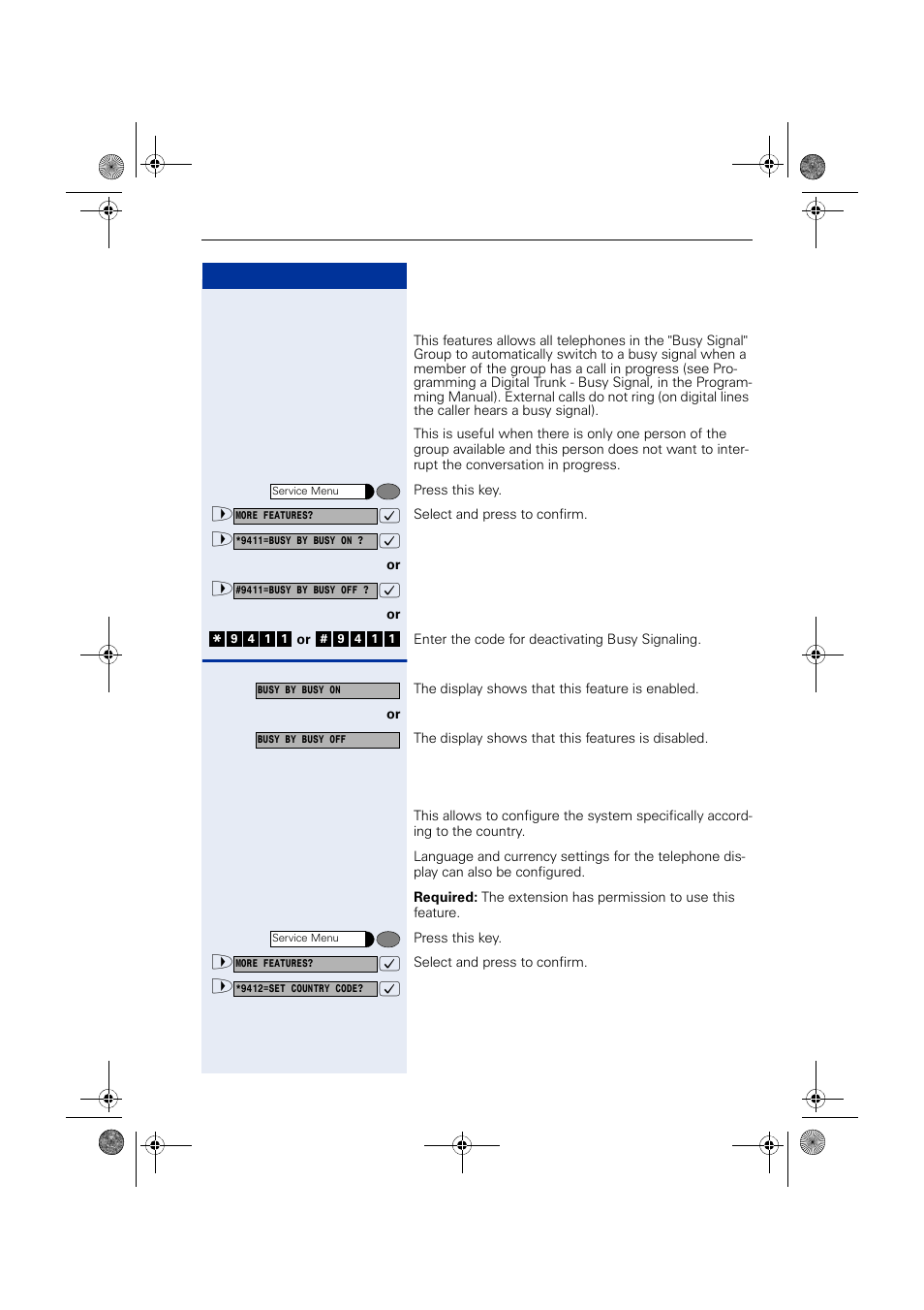 Busy signal when extension is busy, Language/country settings | Siemens HIPATH 1190 User Manual | Page 79 / 127