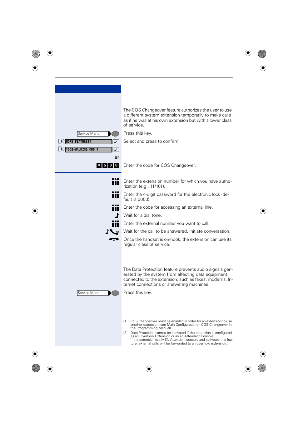 Cos (class of service) changeover, Data protection, Cos (class of service) changeover data protection | Siemens HIPATH 1190 User Manual | Page 86 / 127