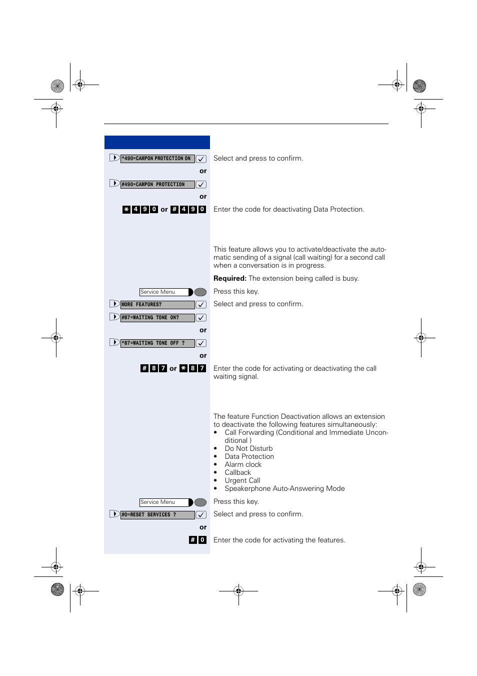 Call waiting signaling tone, Deactivating a feature, Call waiting signaling tone deactivating a feature | Siemens HIPATH 1190 User Manual | Page 87 / 127