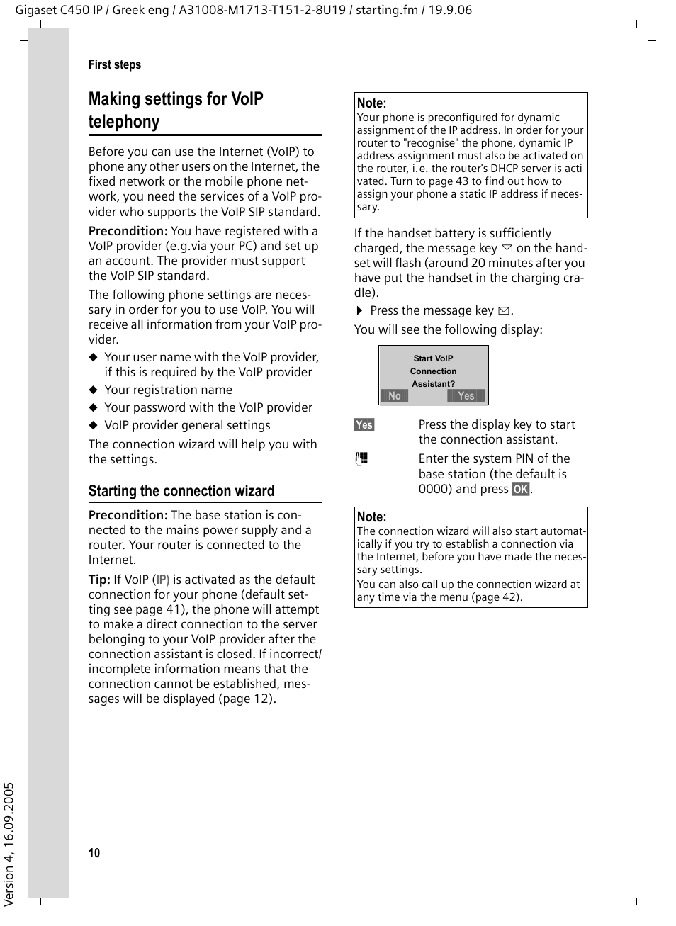Making settings for voip telephony, Starting the connection wizard | Siemens Gigaset C450 IP User Manual | Page 11 / 98