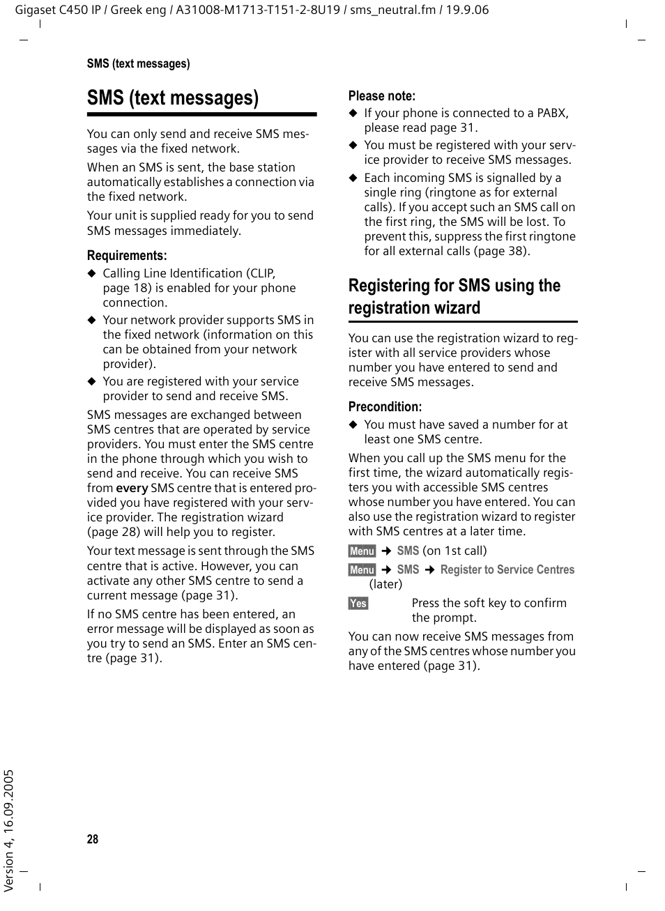 Sms (text messages), Registering for sms using the registration wizard | Siemens Gigaset C450 IP User Manual | Page 29 / 98