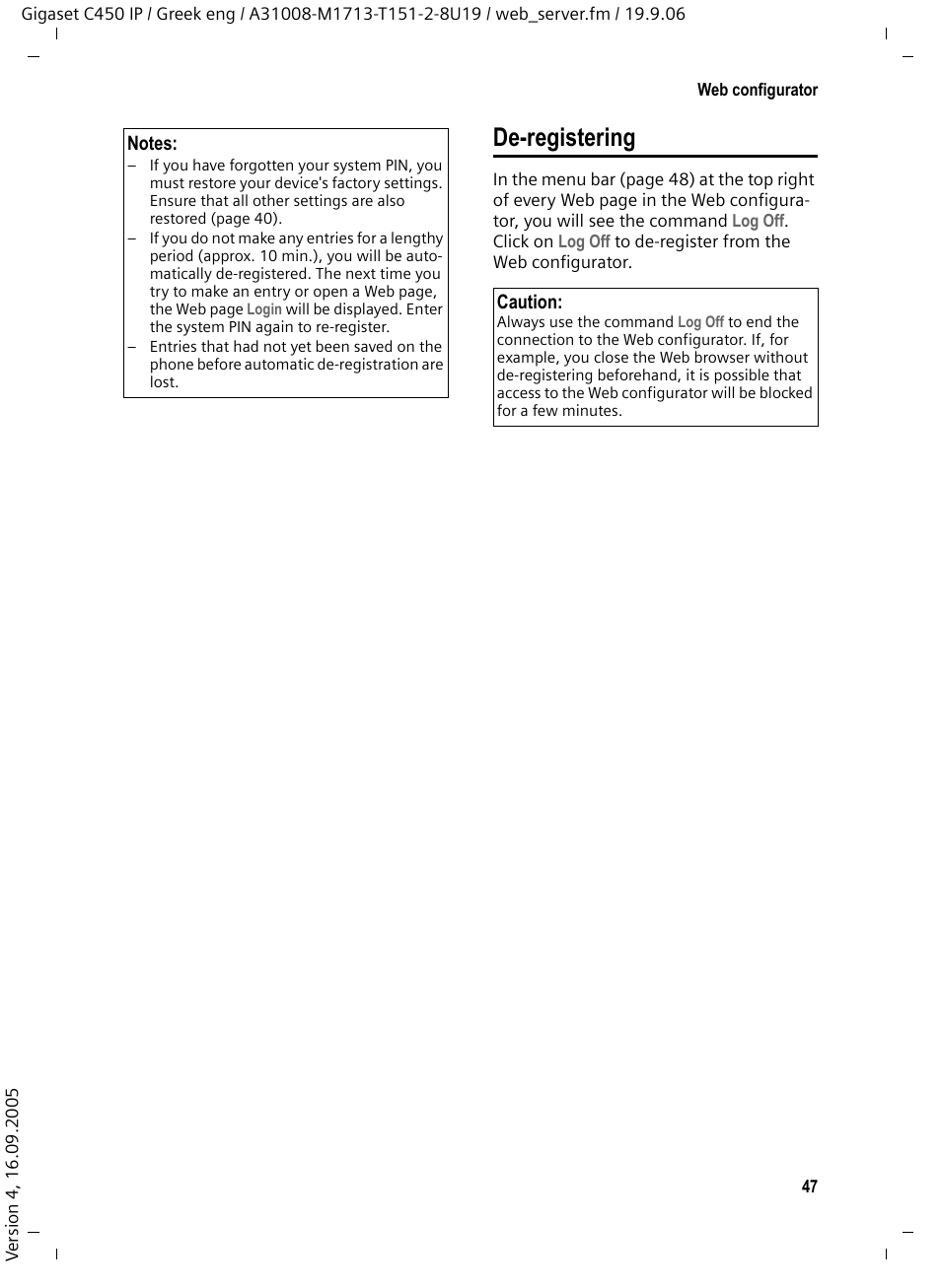 De-registering | Siemens Gigaset C450 IP User Manual | Page 48 / 98