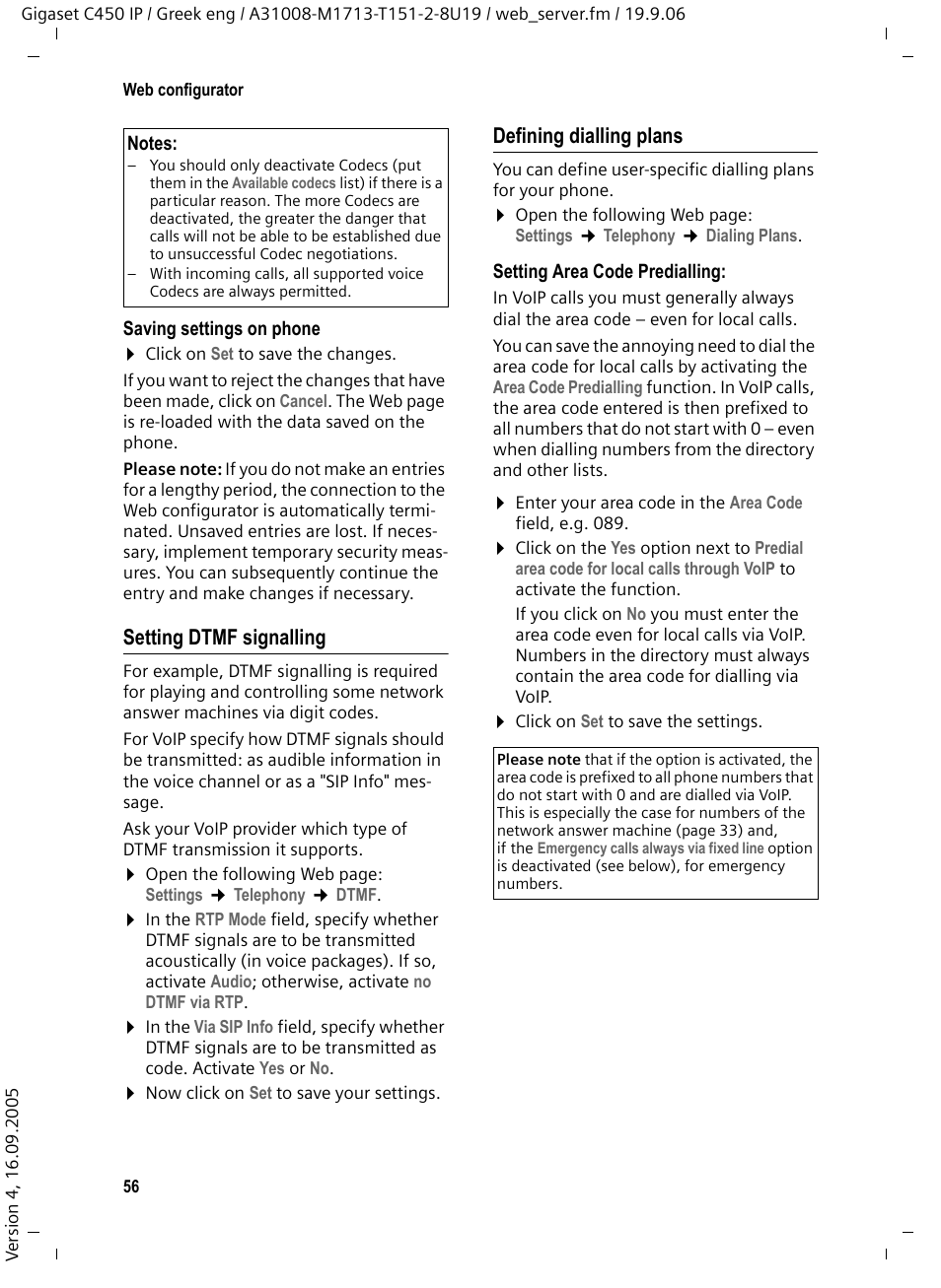 Setting dtmf signalling, Defining dialling plans | Siemens Gigaset C450 IP User Manual | Page 57 / 98