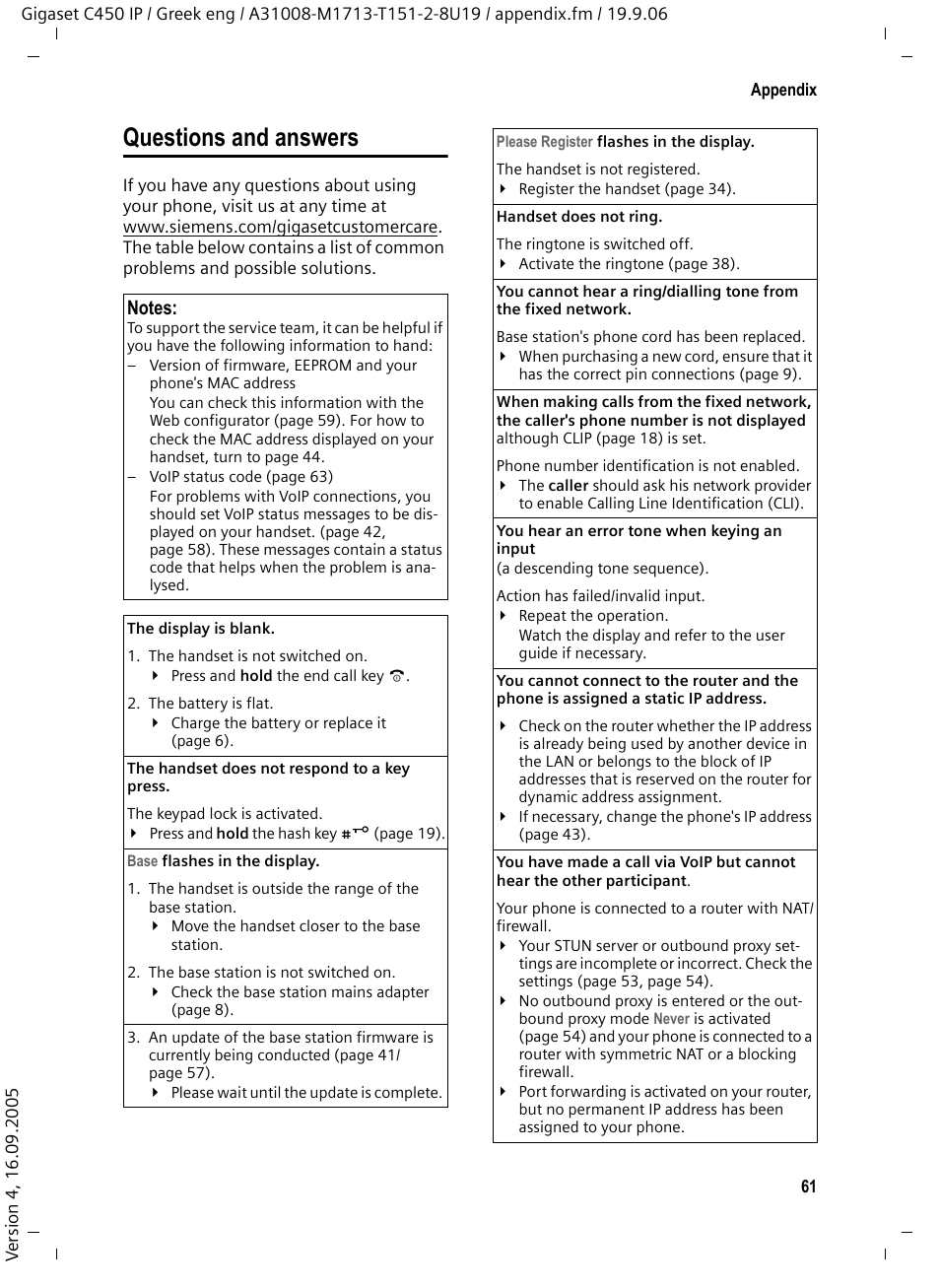 Questions and answers, Es in the questions and answers | Siemens Gigaset C450 IP User Manual | Page 62 / 98
