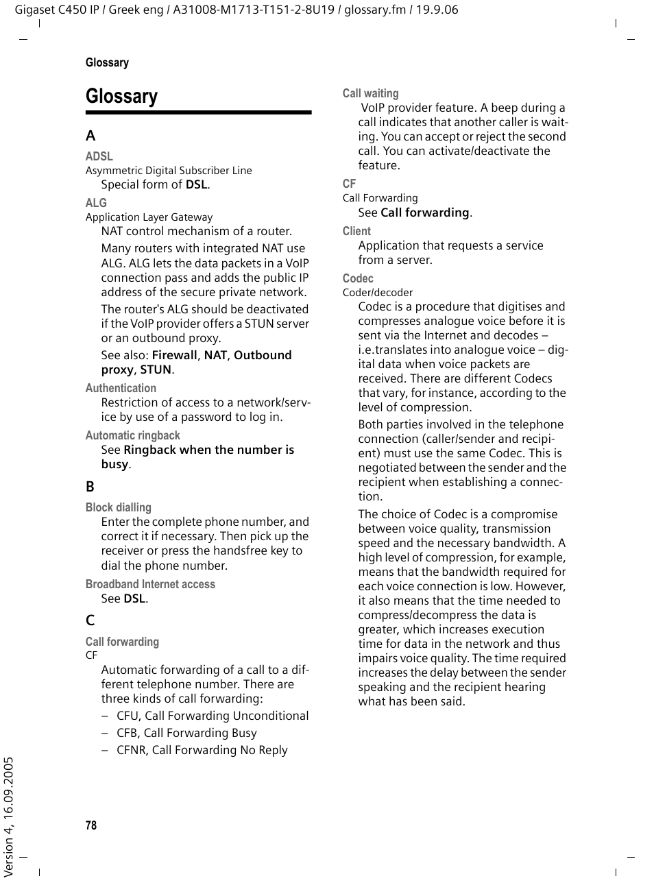 Glossary | Siemens Gigaset C450 IP User Manual | Page 79 / 98