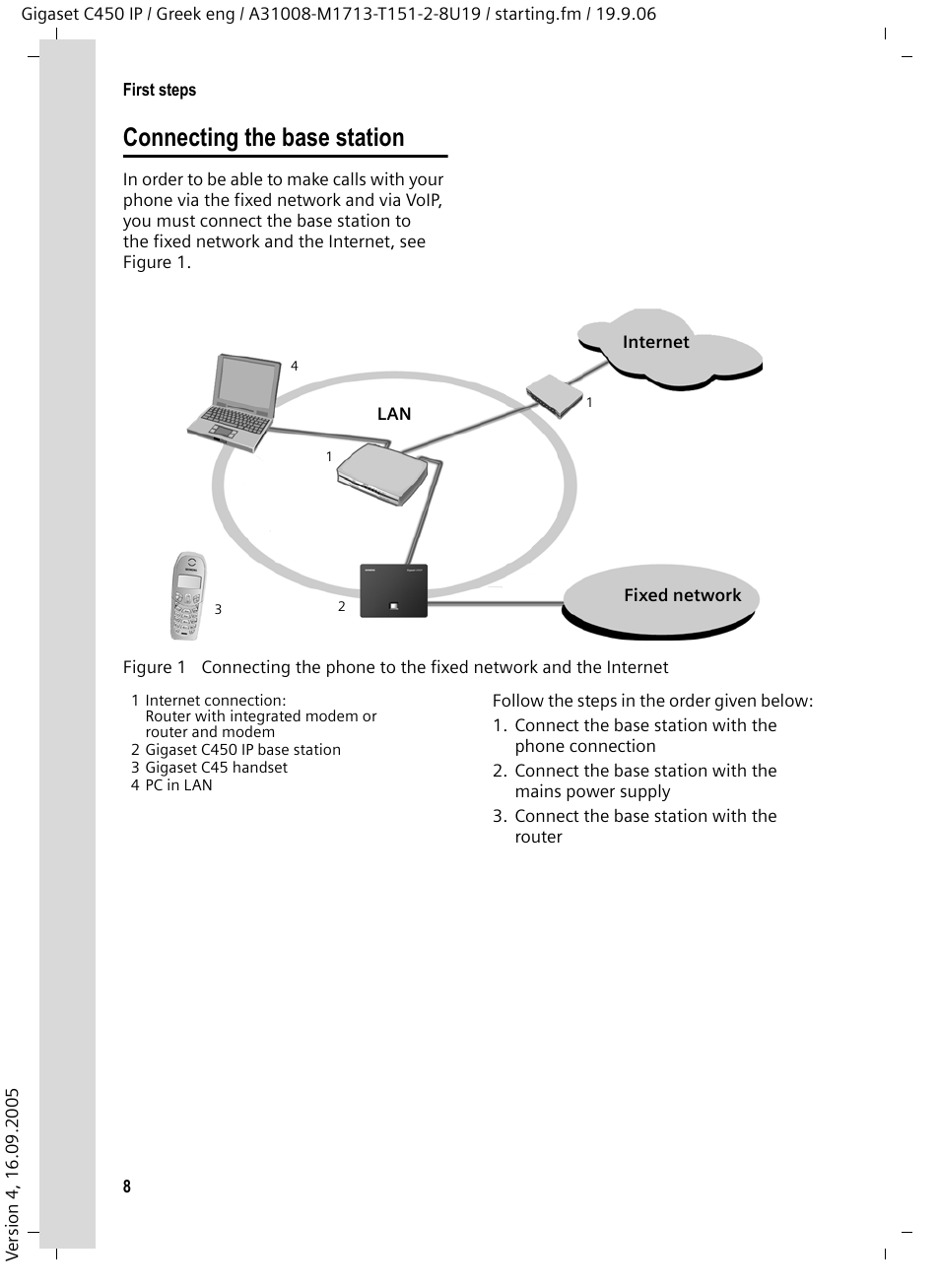 Connecting the base station | Siemens Gigaset C450 IP User Manual | Page 9 / 98