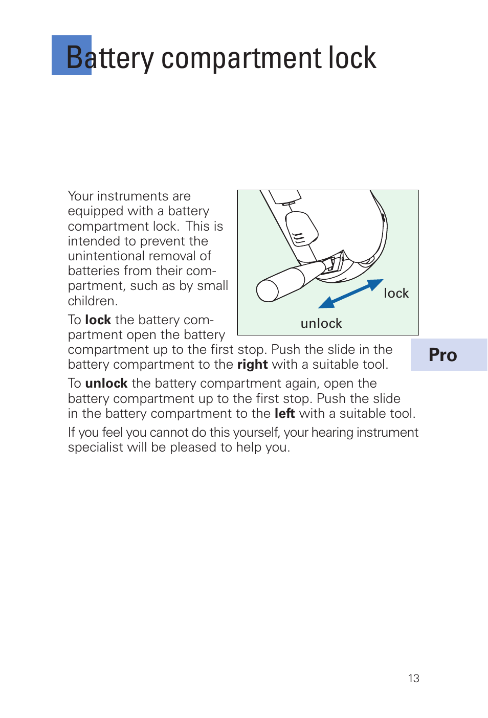 Battery compartment lock | Siemens INFINITI Pro User Manual | Page 13 / 48