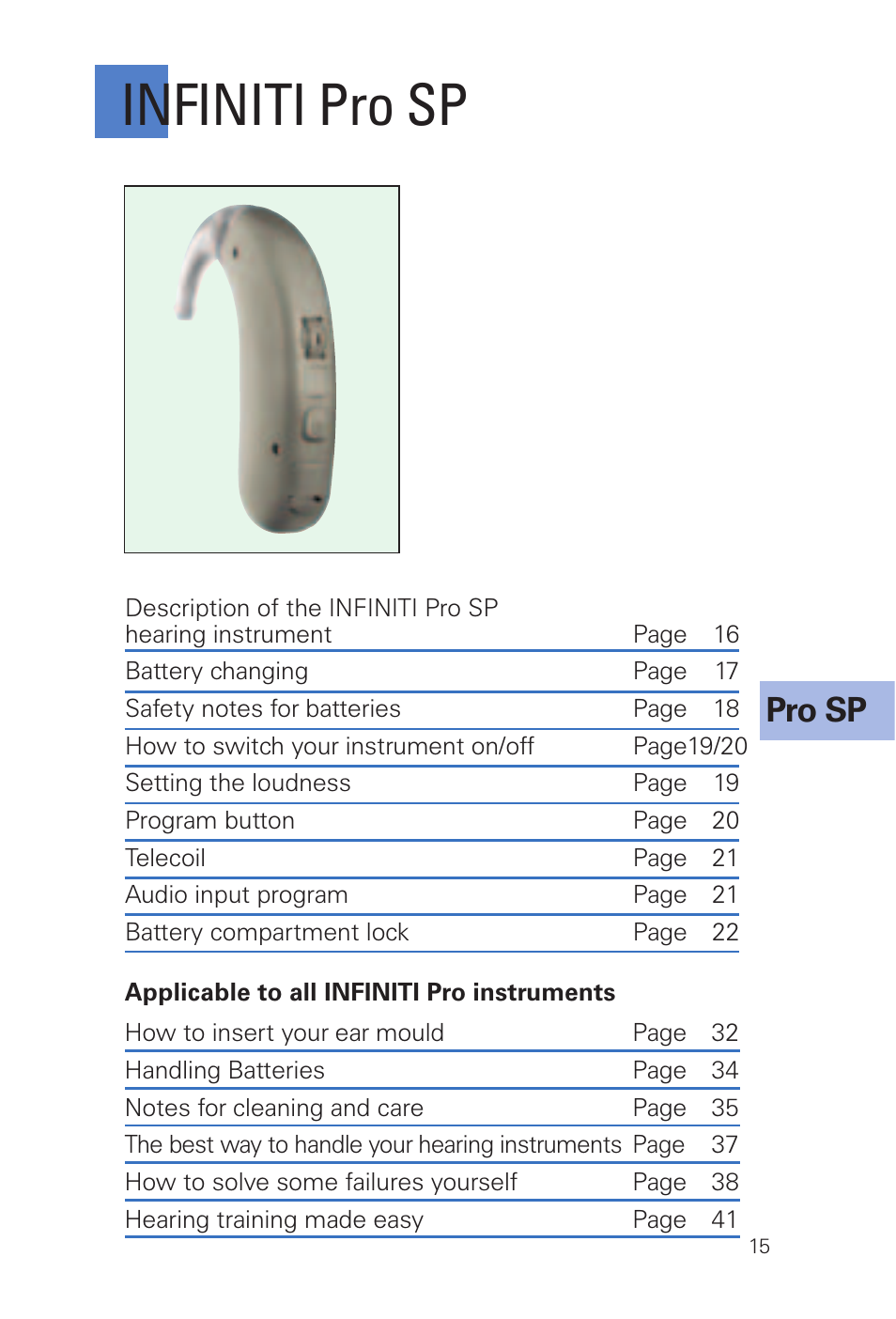 Infiniti pro sp, Pro sp | Siemens INFINITI Pro User Manual | Page 15 / 48