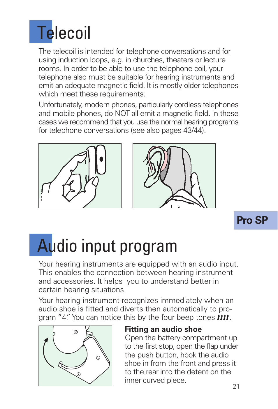 Telecoil, Audio input program | Siemens INFINITI Pro User Manual | Page 21 / 48