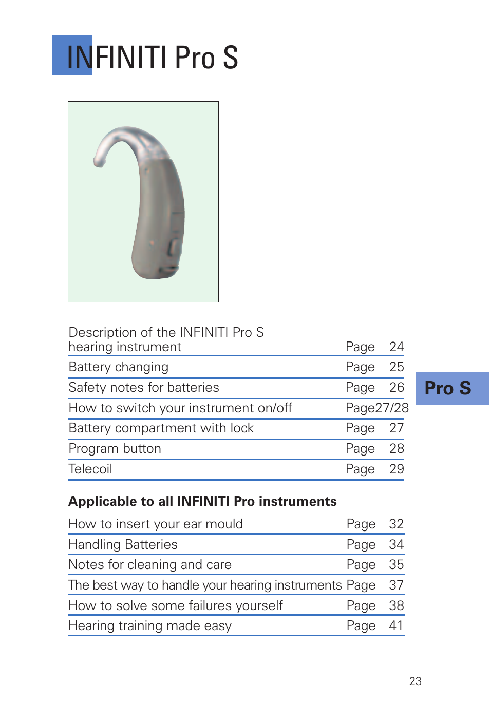 Infiniti pro s, Pro s | Siemens INFINITI Pro User Manual | Page 23 / 48