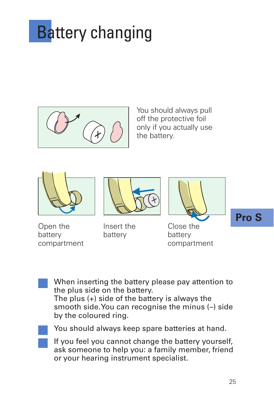 Battery changing, Pro s | Siemens INFINITI Pro User Manual | Page 25 / 48