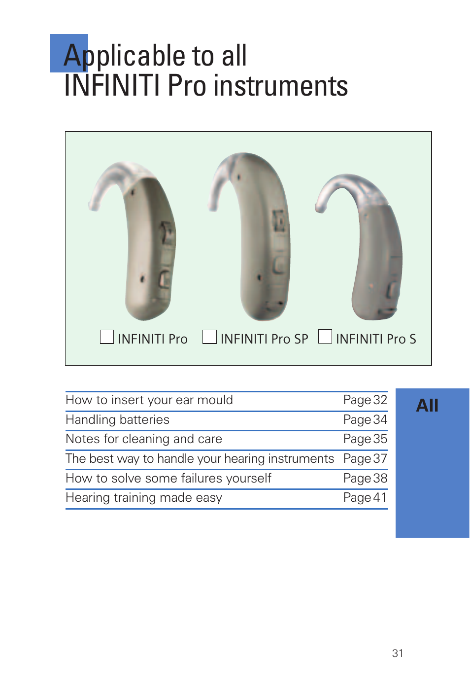 Applicable to all infiniti pro instruments | Siemens INFINITI Pro User Manual | Page 31 / 48