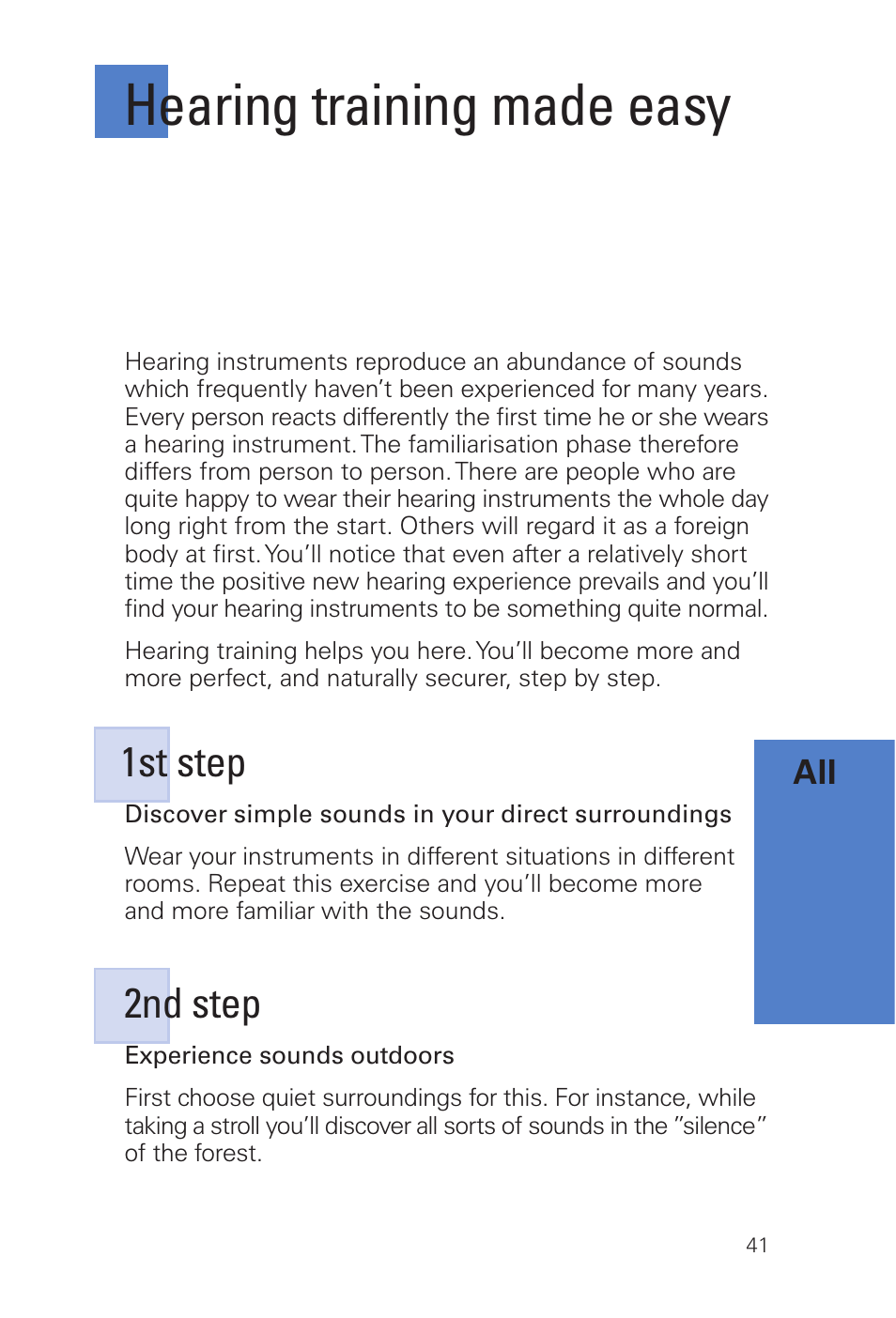 Hearing training made easy, 2nd step, 1st step | Siemens INFINITI Pro User Manual | Page 41 / 48