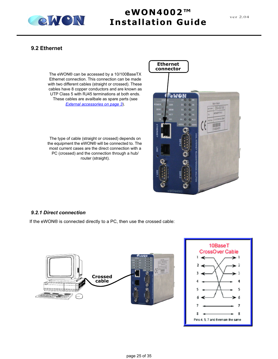 2 ethernet, 1 direct connection, Ewon4002™ installation guide | Siemens eWON4002 User Manual | Page 28 / 38